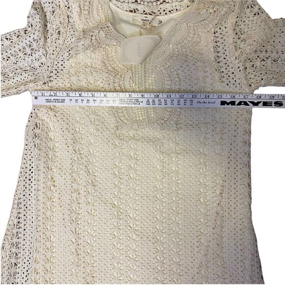 𝅺entro Dress‎ Boho Cream Ivory Crotched Knit Beachy Long Sleeve Size M - Picture 8 of 10